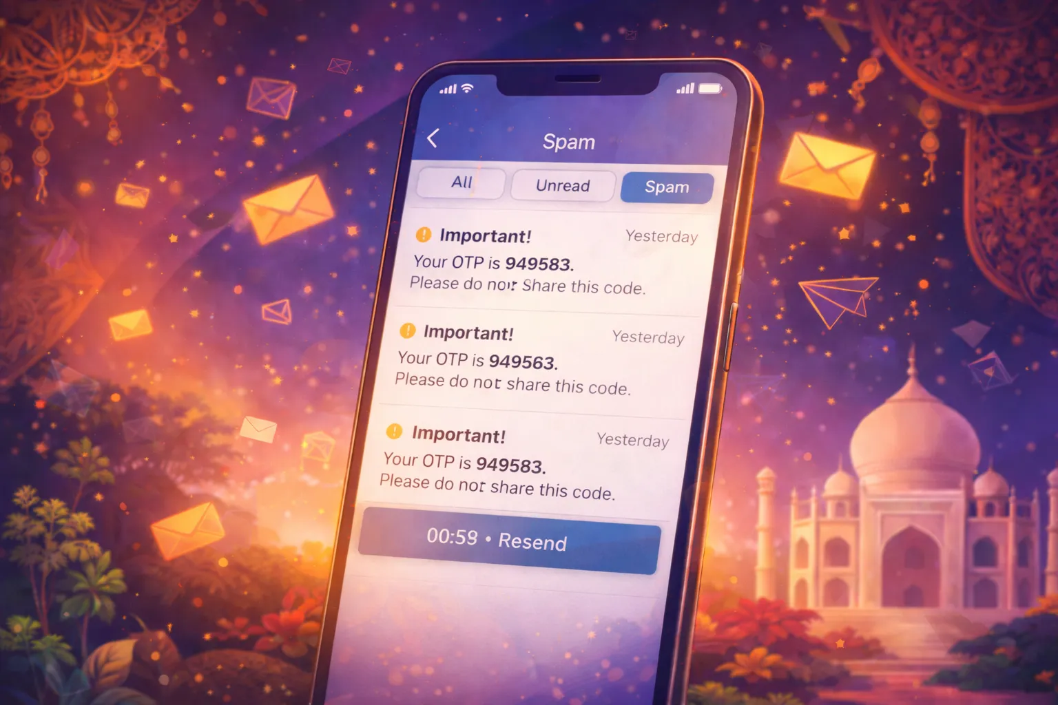 SMS spam folder (OTP messages)